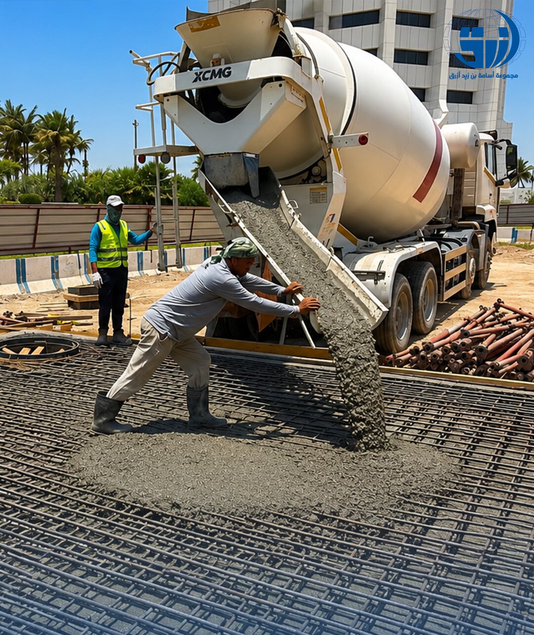 Ready-mix concrete delivery on site