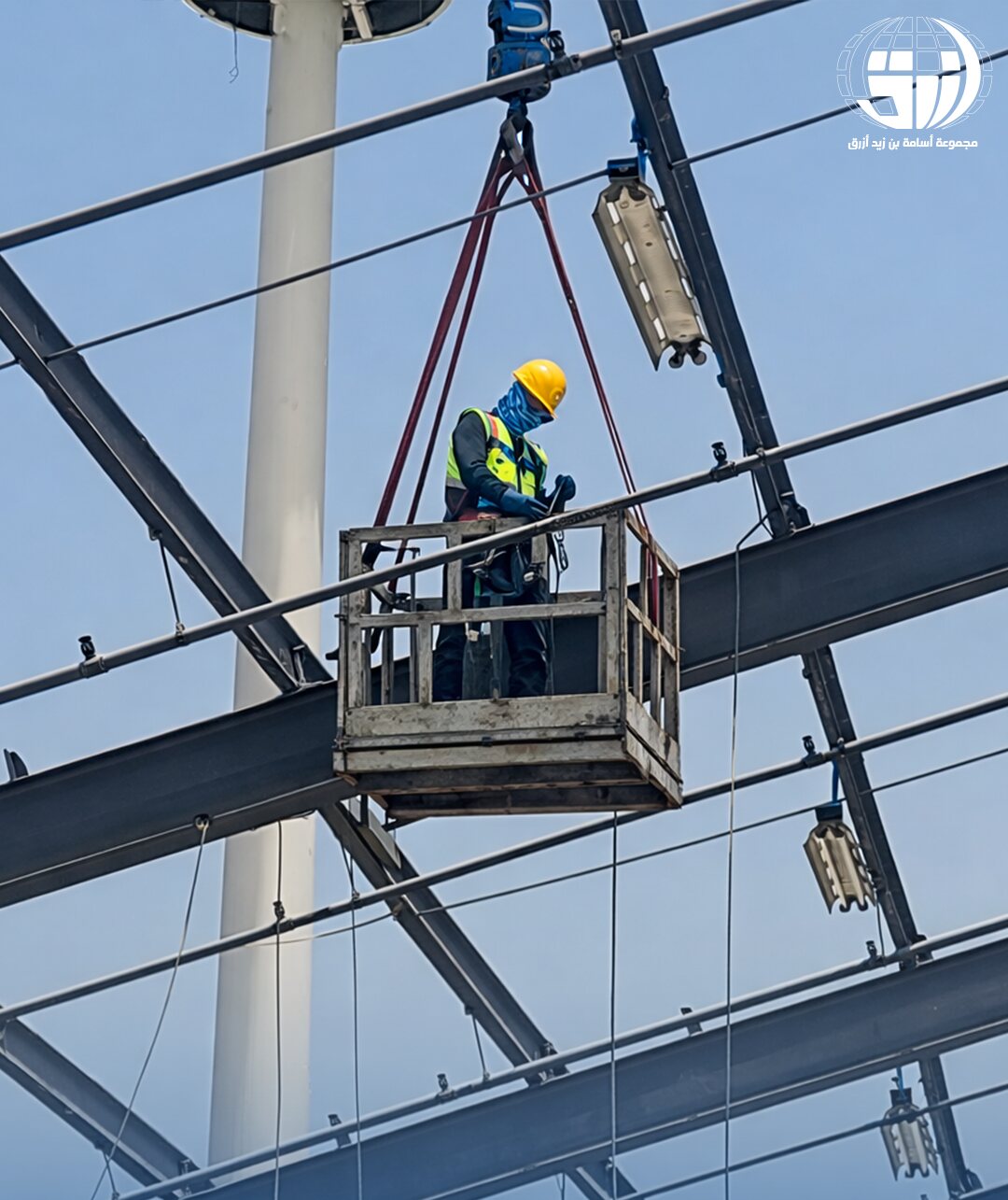 Steel beam installation from boom lift