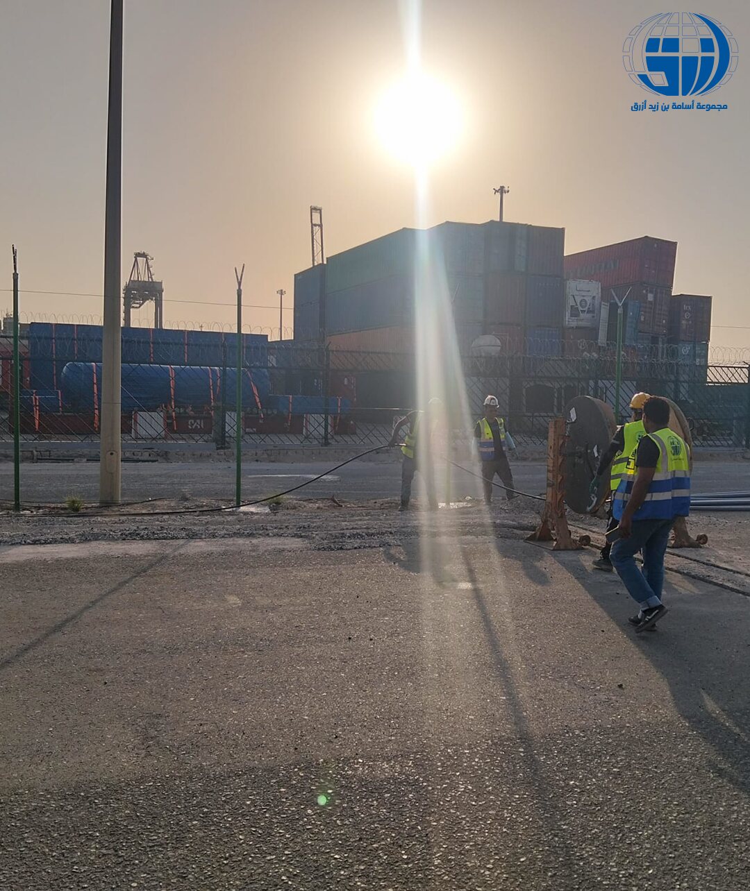 Port infrastructure works at sunset