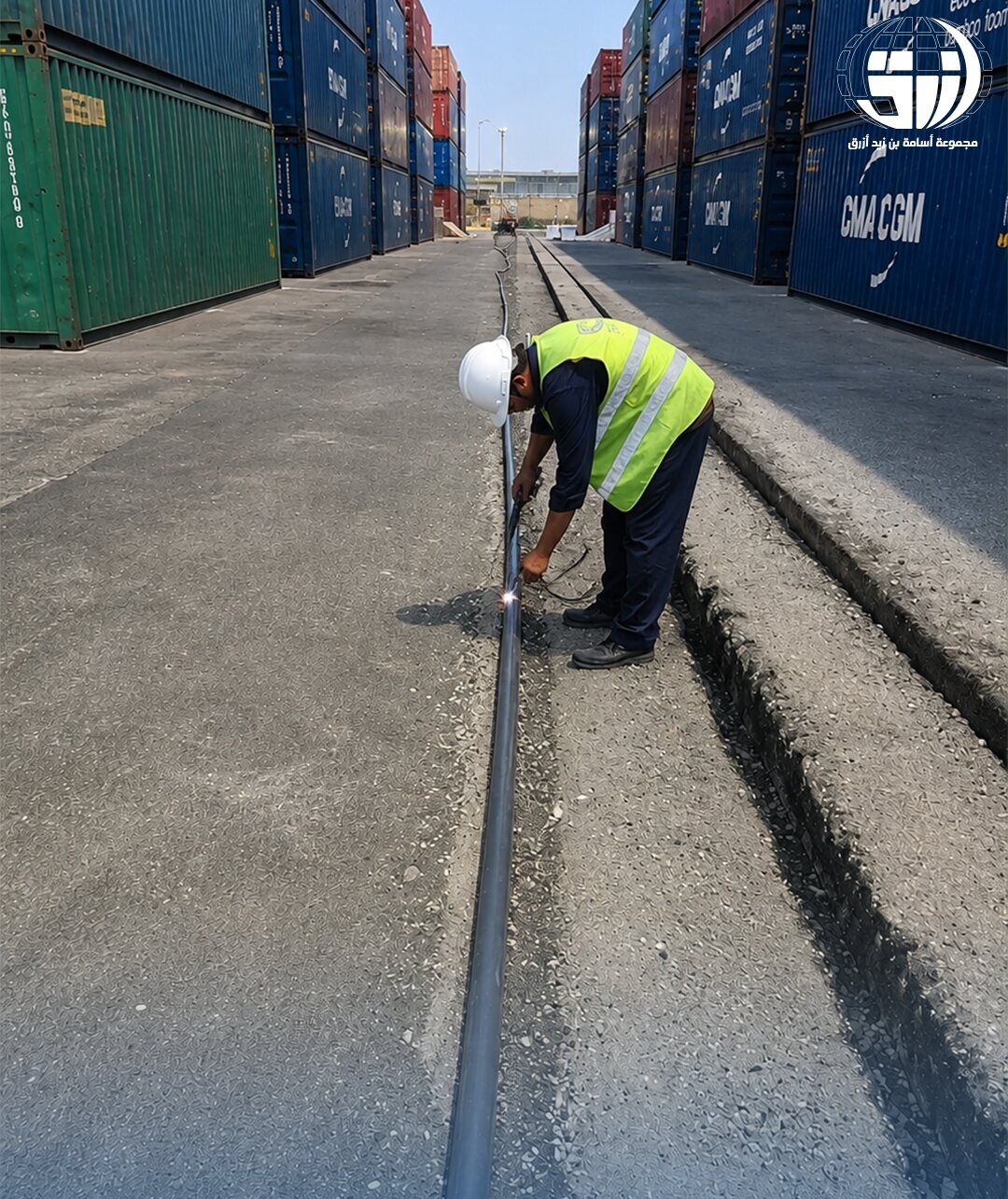 Fibre cable laying by technician